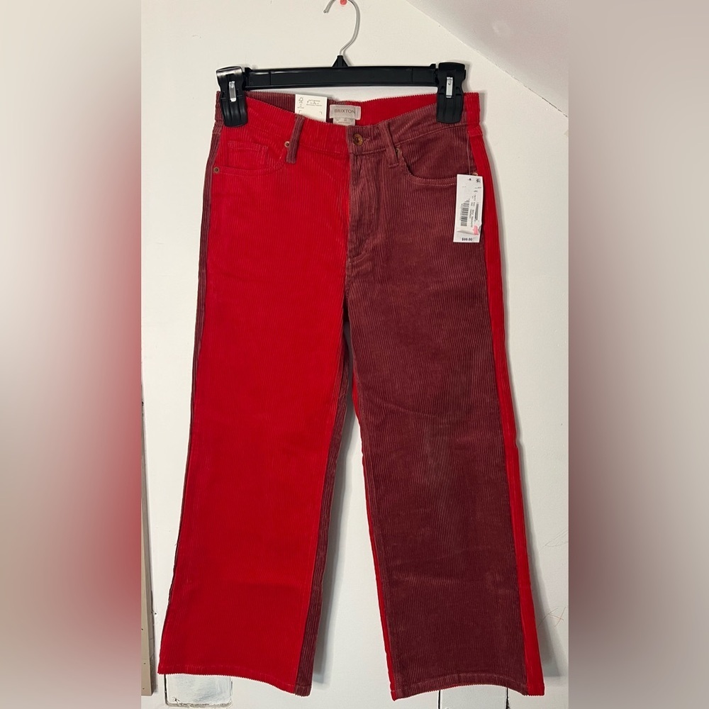🏷️ Brixton Margo High Waist Two Tone Crop Cotton Corduroy Pants Size 25 NWT